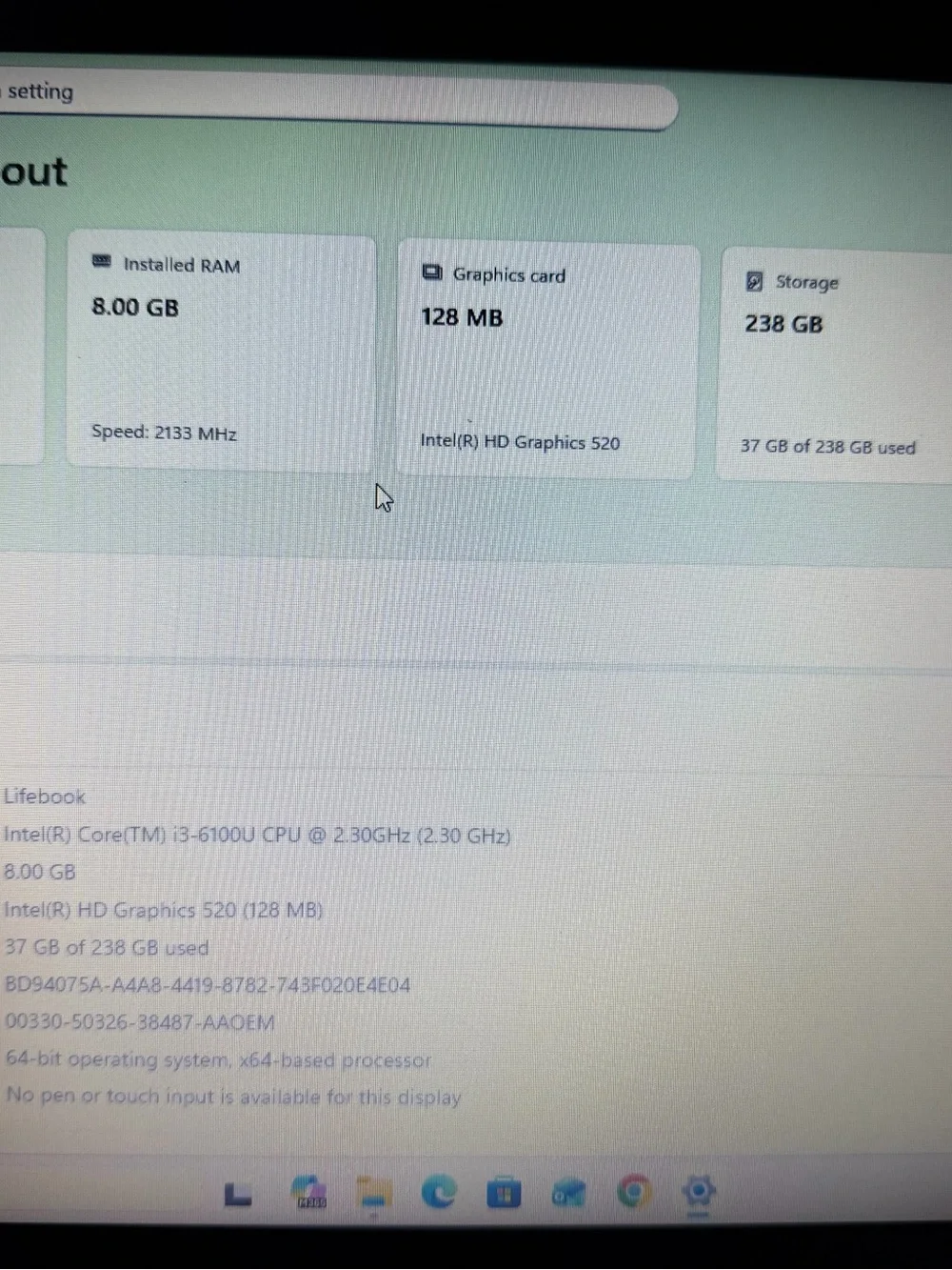 Fujitsu LIFEBOOK E556 Intel® Core i3 i3-6100u Windows 11